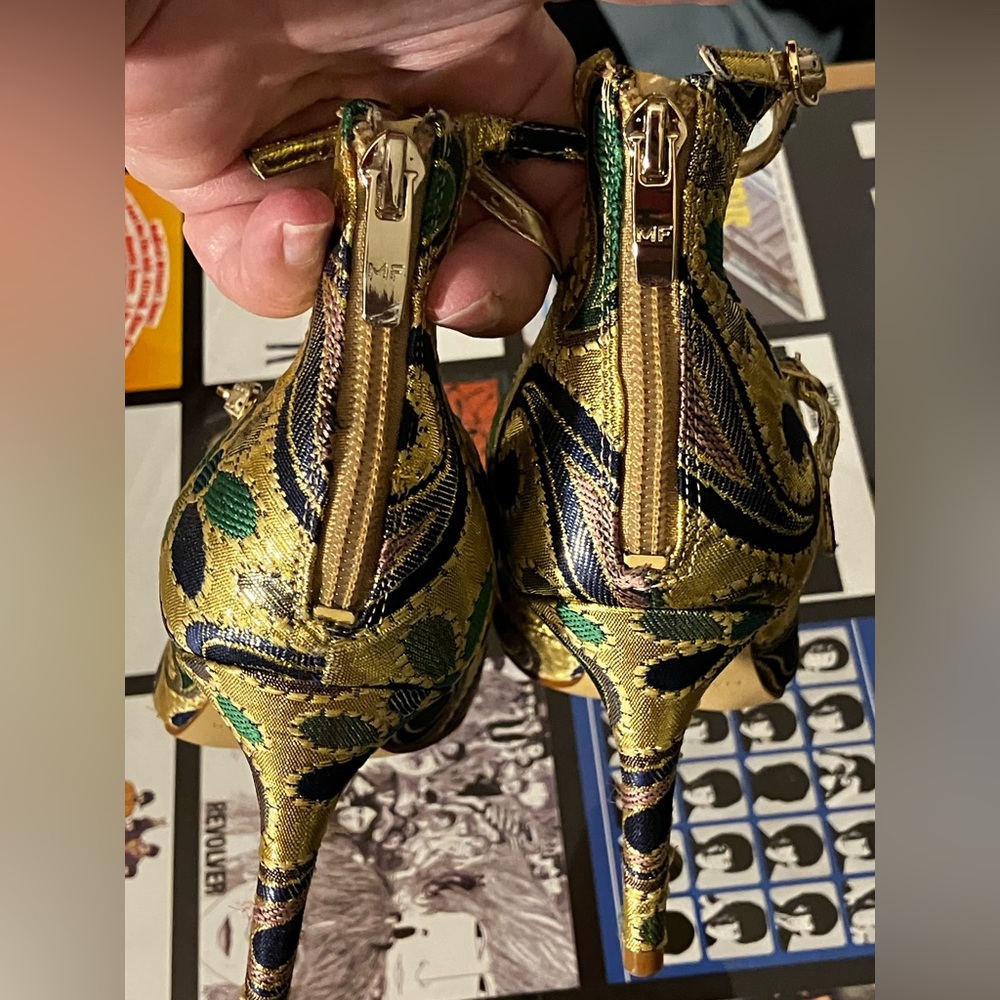Marc Fisher Gold Multicolor Brocade Pointed-Toe Mary Jane Heels - Picture 3 of 9
